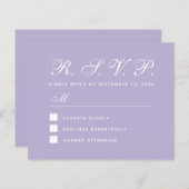 Lavendel RSVP Budget Eenvoudig Script Paarse Kaart (Voorkant / Achterkant)