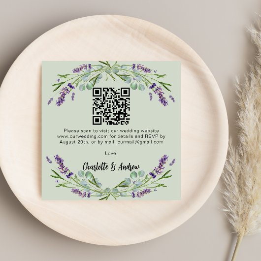 Lavendel salie groen QR code bruiloft RSVP Informatiekaartje