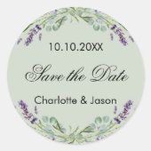 Lavendel salie groene bruiloft Save the Date Ronde Sticker (Voorkant)