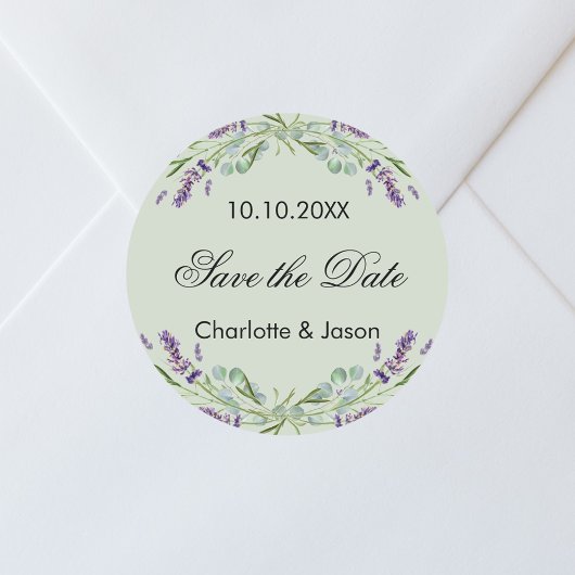 Lavendel salie groene bruiloft Save the Date Ronde Sticker