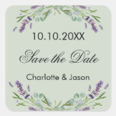 Lavendel salie groene bruiloft Save the Date Vierkante Sticker (Voorkant)