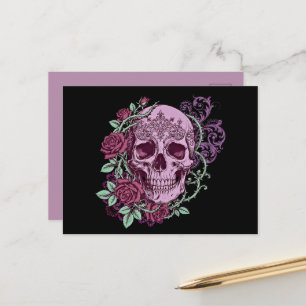 Lavendel Schedel Met Rozen Goth Design Briefkaart