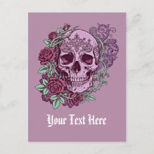 Lavendel Schedel Met Rozen Goth Design Briefkaart
