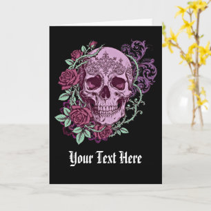 Lavendel Schedel Met Rozen Goth Design Kaart