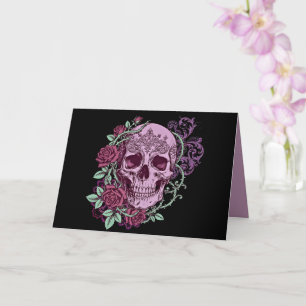 Lavendel Schedel Met Rozen Goth Design Kaart