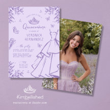 Lavendel Scribble Foto Quinceanera Uitnodiging
