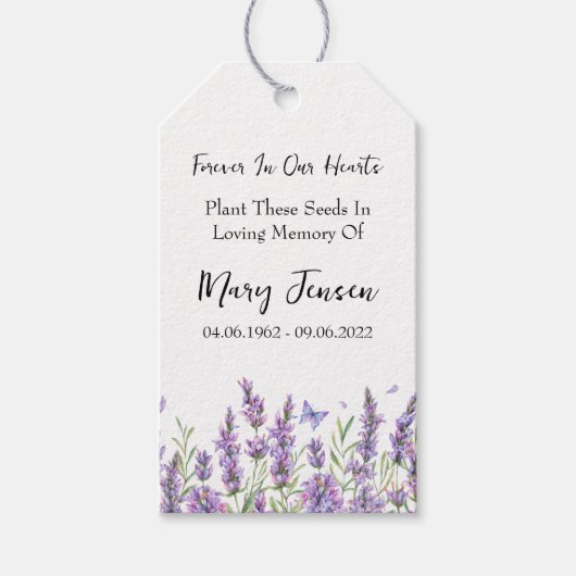 Lavendel Seed Packet Memorial begrafenis Cadeaulabel (Voorkant)