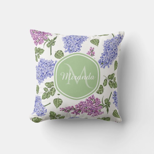 Lavendel Sering Monogram Kussen (Voorkant)