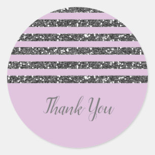 Lavendel Sering Paars Zilver Glitter Strepen Feest Ronde Sticker