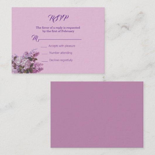 Lavendel, Sering, Rozen, Trouw RSVP Kaart (Voorkant / Achterkant)