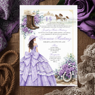 Lavendel Sering Westerse Quinceañera Uitnodiging