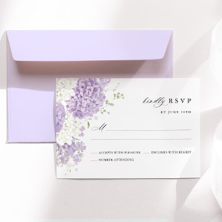 Lavendel Sering Wit Bloemig Waterverf Bruiloft RSVP Kaartje