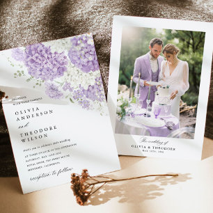 Lavendel Sering Wit Bloemstuk Foto Bruiloft Kaart