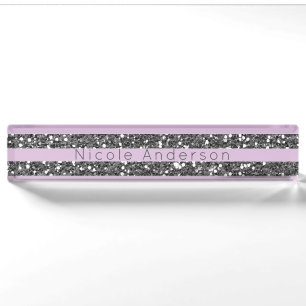 Lavendel Seringpaars Zilver Glitter Strepen Naambordje
