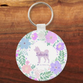 Lavendel Shiba Inu Silhouet Aangepaste naam & fot Sleutelhanger (Voorkant)