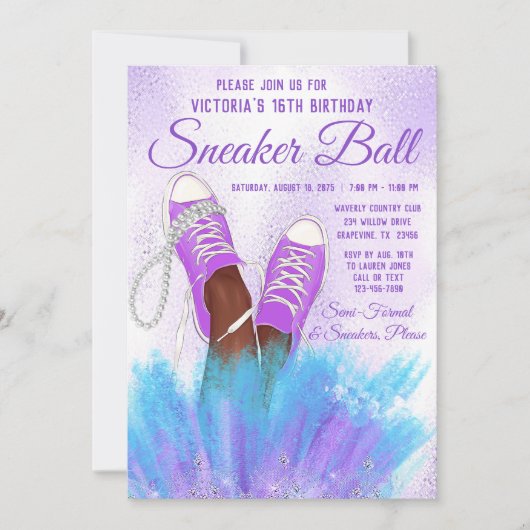 Lavendel Sneaker Ball Verjaardagsfeest Uitnodiging (Voorkant)