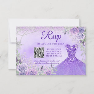 Lavendel Sneeuwvlok Kerstmis Quinceañera 15e QR RSVP Kaartje