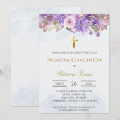 Lavendel Spaanse eerste communie Uitnodiging (Voorkant / Achterkant)