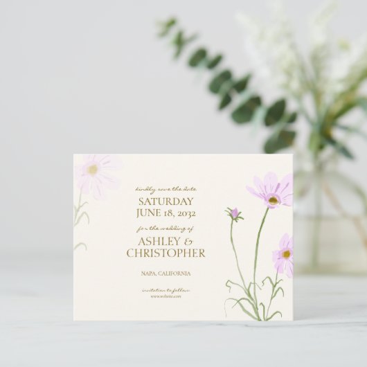 Lavendel Spring Wildflower Bruiloft Save the Date Briefkaart (Staand voorkant)