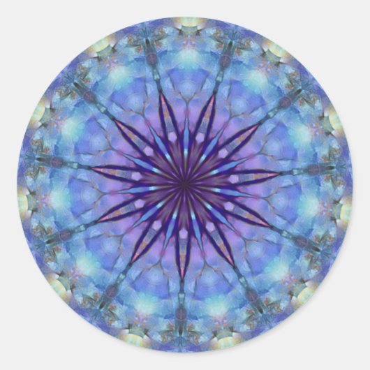 Lavendel Starburst Mandala Ronde Stickers (Voorkant)