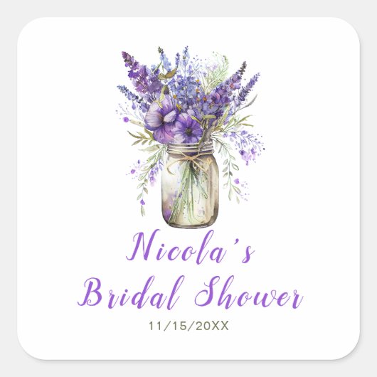 Lavendel stenen pot bruiloftsborrel vierkante sticker (Voorkant)