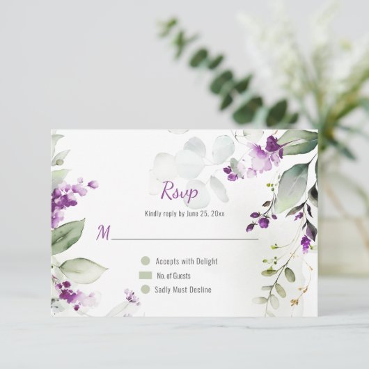 Lavendel Stengels en Groen Bruiloft Kaart (Staand voorkant)