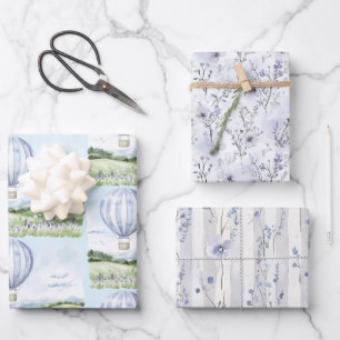 Lavendel Strepen Ballon Bloemige Bruiloft Feest Inpakpapier Vel