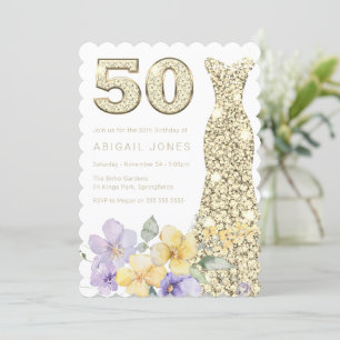Lavendel & Sunshine Gold Gown 50ste verjaardagsfee Kaart