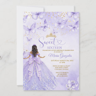 Lavendel Sweet 16 uitnodiging met vlinders