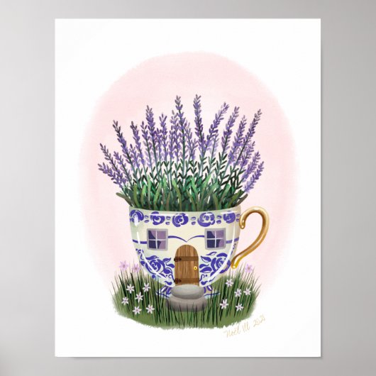 Lavendel Teacup Cottage Art Print (Voorkant)