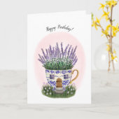 Lavendel Teacup Cottage Verjaardag Kaart (Gele Bloem)