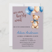 Lavendel teddybeer Baby shower uitnodiging (Voorkant)