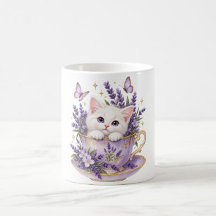 Lavendel Thee Kat Witte Kitten Bloem Mok