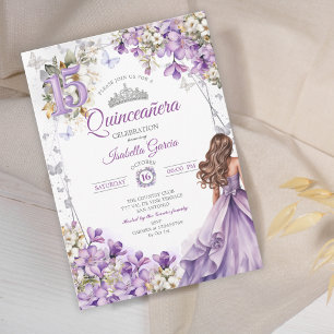 Lavendel Tiara Bloem Vlinders Quinceañera Kaart