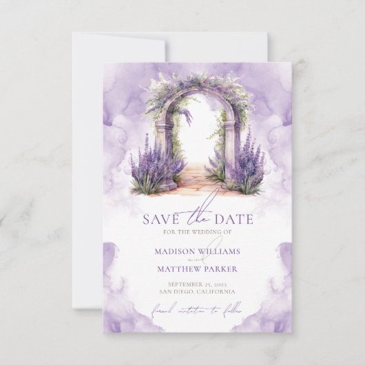 Lavendel tuin bruiloft foto gepersonaliseerd save the date (Voorkant)