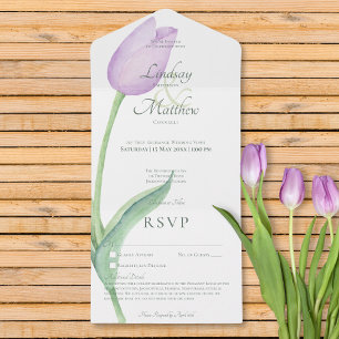 Lavendel Tulp Solo Paarse Geen Diner met Details All In One Uitnodiging