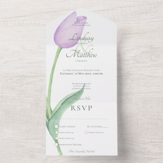 Lavendel Tulp Solo Paarse Modern Diner All In One Uitnodiging (Binnen)