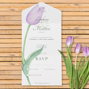 Lavendel Tulp Solo Paarse Modern Geen Diner All In One Uitnodiging