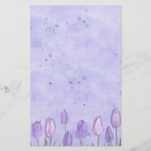 Lavendel Tulpen Waterverf Bloemenpastel Briefpapier (Voorkant)