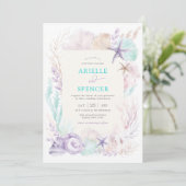 Lavendel Turquoise Ocean Wedding Tropical Beach Kaart (Staand voorkant)