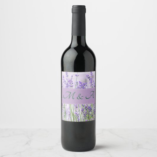 Lavendel Velden Trouwen Eten en Drinken Label Wijn Etiket (Voorkant)