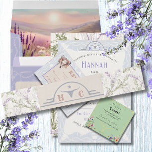 Lavendel Velden van Blauwe Westerne bruiloft Uitnodigingen Wikkel