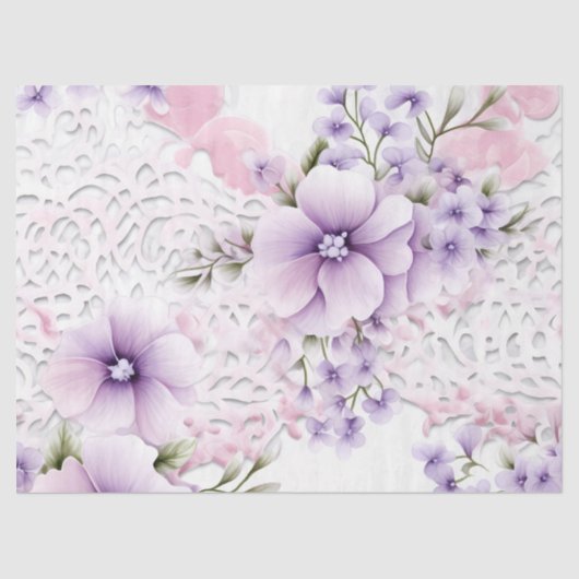 Lavendel Victoriaans Bloemen & Kant Decoupage Tissuepapier (Voorkant)