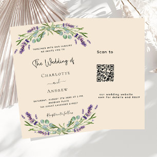 Lavendel violet beige QR code RSVP luxe bruiloft Kaart