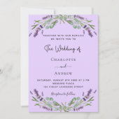 Lavendel violet bloemengroen QR bruiloft Kaart (Voorkant)