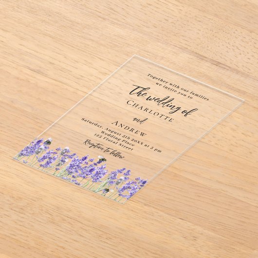 Lavendel violette bloemen bruiloft acryl uitnodigingen (Laagn)