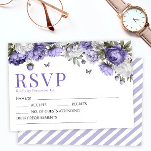 Lavendel violette bloemen bruiloft RSVP reactie ka Kaartje