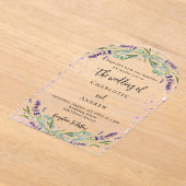 Lavendel violette bloemen eucalyptus boog bruiloft acryl uitnodigingen (Laagn)