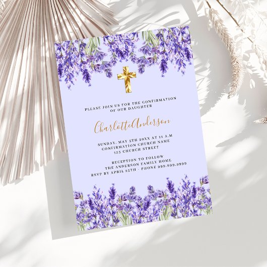 Lavendel violette bloemen gouden kruis Bevestiging Kaart