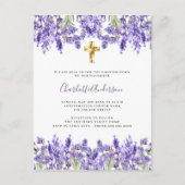 Lavendel violette bloemen gouden kruis Bevestiging Uitnodiging Briefkaart (Voorkant)